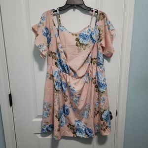 Pink dress blue floral cold shoulder sz 3XL